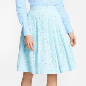 Brooks Brothers  Aqua Cotton Eyelet Pleated Skirt, 4